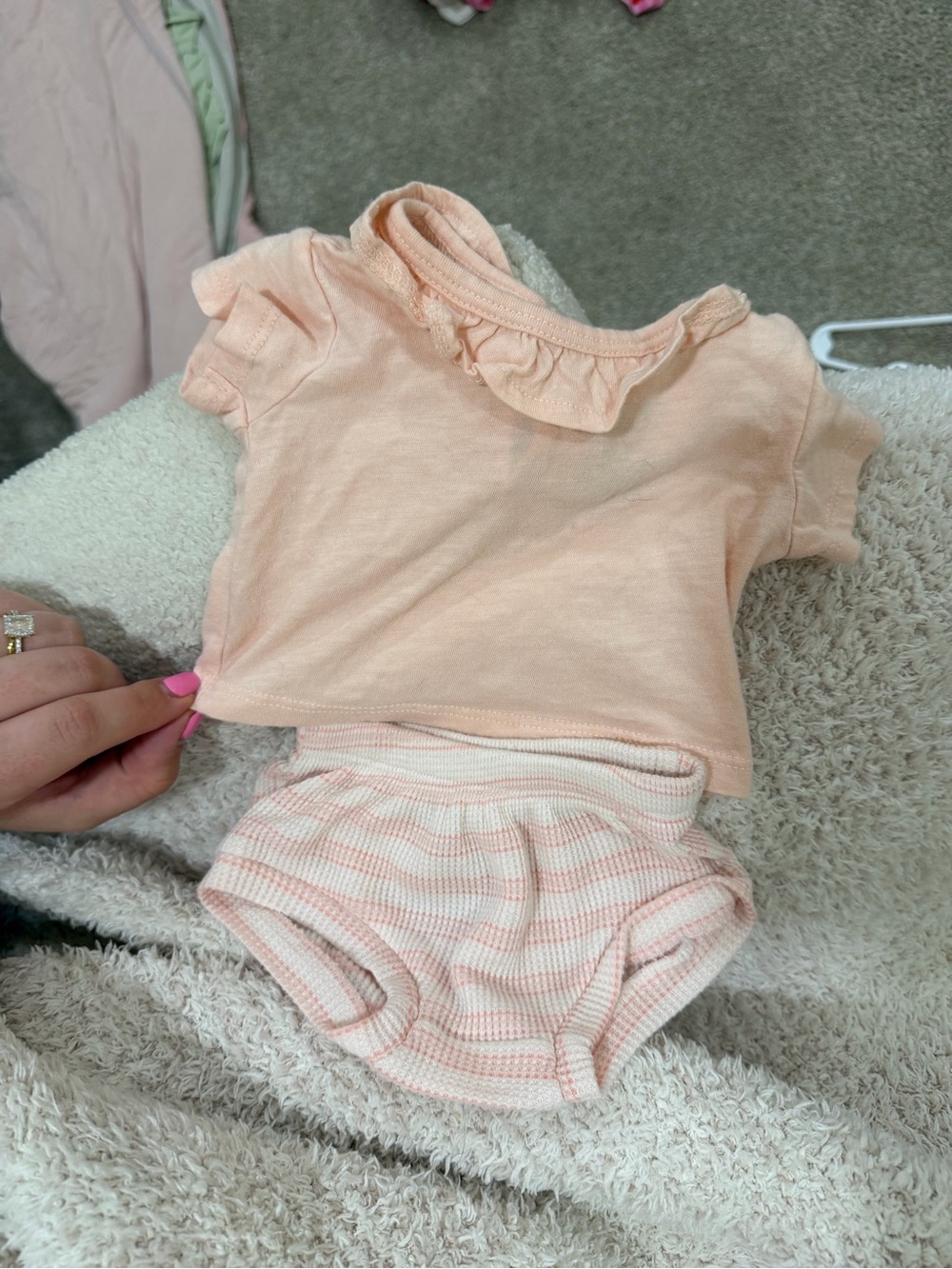 cloud island Peach Ruffle-Neck Top & Peach-Cream Striped Bloomers